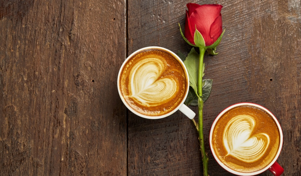 Das Romantic Coffee and Rose Wallpaper 1024x600