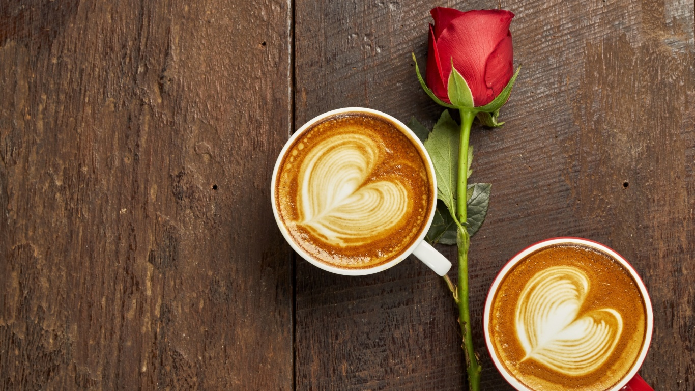 Das Romantic Coffee and Rose Wallpaper 1366x768