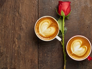 Fondo de pantalla Romantic Coffee and Rose 320x240