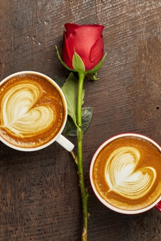 Fondo de pantalla Romantic Coffee and Rose 320x480