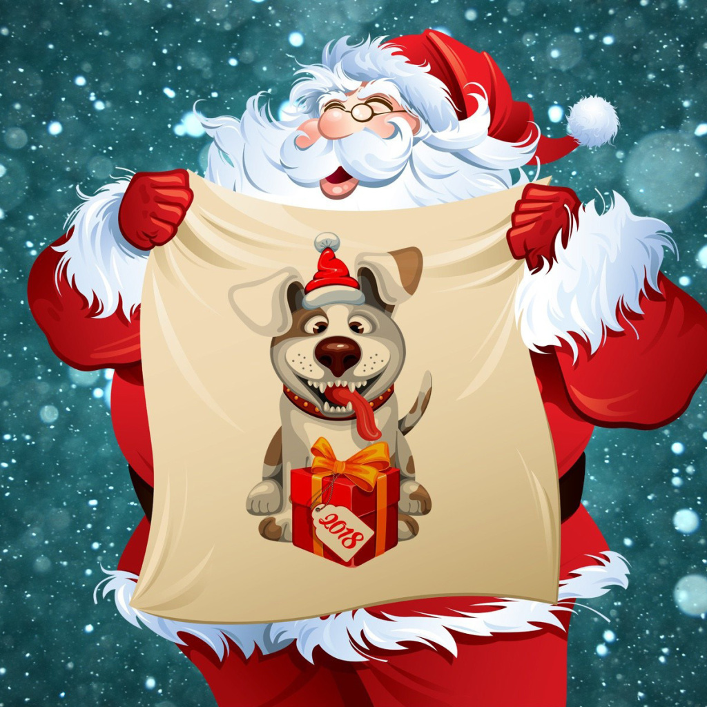 Das Happy New Year 2018 with Dog and Santa Wallpaper 1024x1024