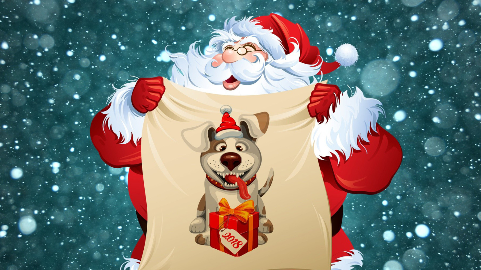 Happy New Year 2018 with Dog and Santa wallpaper 1600x900