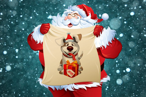 Das Happy New Year 2018 with Dog and Santa Wallpaper 480x320