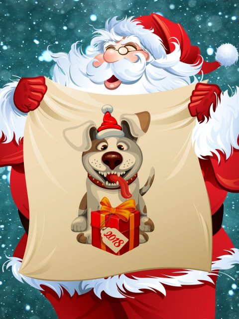 Das Happy New Year 2018 with Dog and Santa Wallpaper 480x640