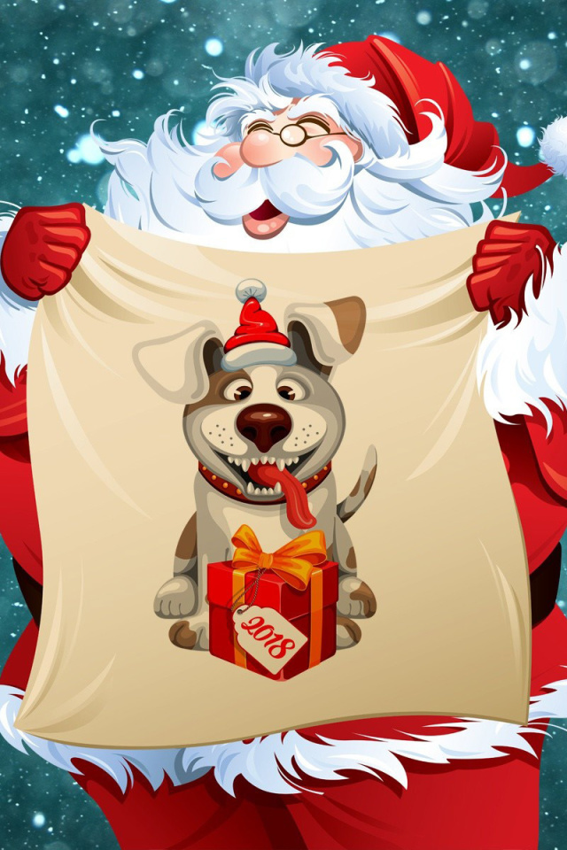 Das Happy New Year 2018 with Dog and Santa Wallpaper 640x960