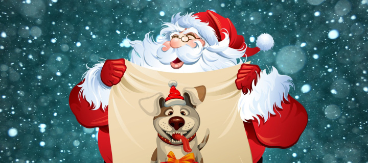 Happy New Year 2018 with Dog and Santa wallpaper 720x320