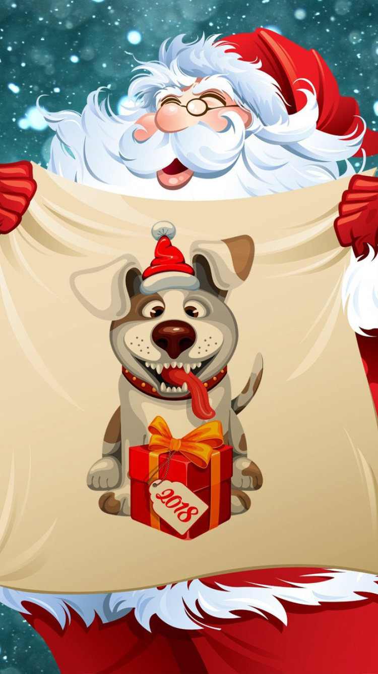 Das Happy New Year 2018 with Dog and Santa Wallpaper 750x1334