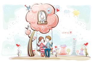 Cartoon Vector Couple Background for Android, iPhone and iPad