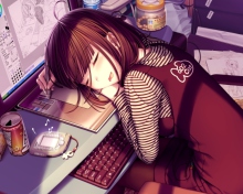 Das Girl Fallen Asleep During Digital Drawing Wallpaper 220x176