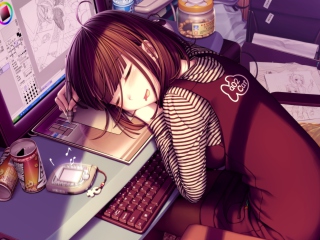 Das Girl Fallen Asleep During Digital Drawing Wallpaper 320x240