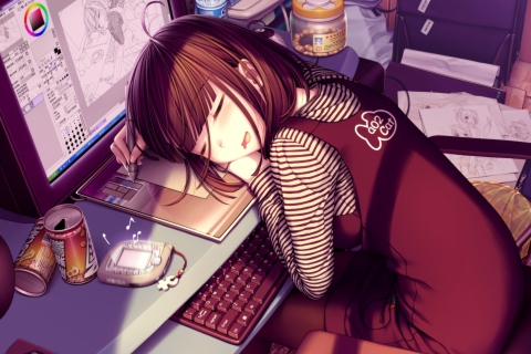 Fondo de pantalla Girl Fallen Asleep During Digital Drawing 480x320