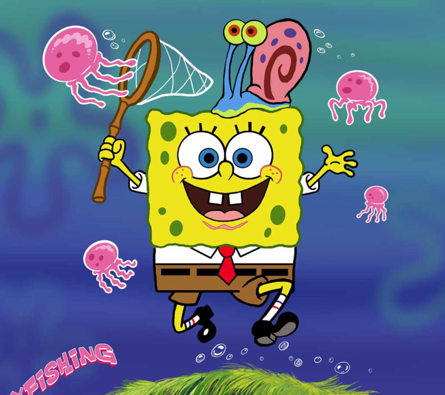 Обои Spongebob And Jellyfish 1440x1280