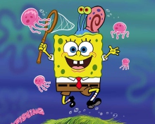 Das Spongebob And Jellyfish Wallpaper 220x176