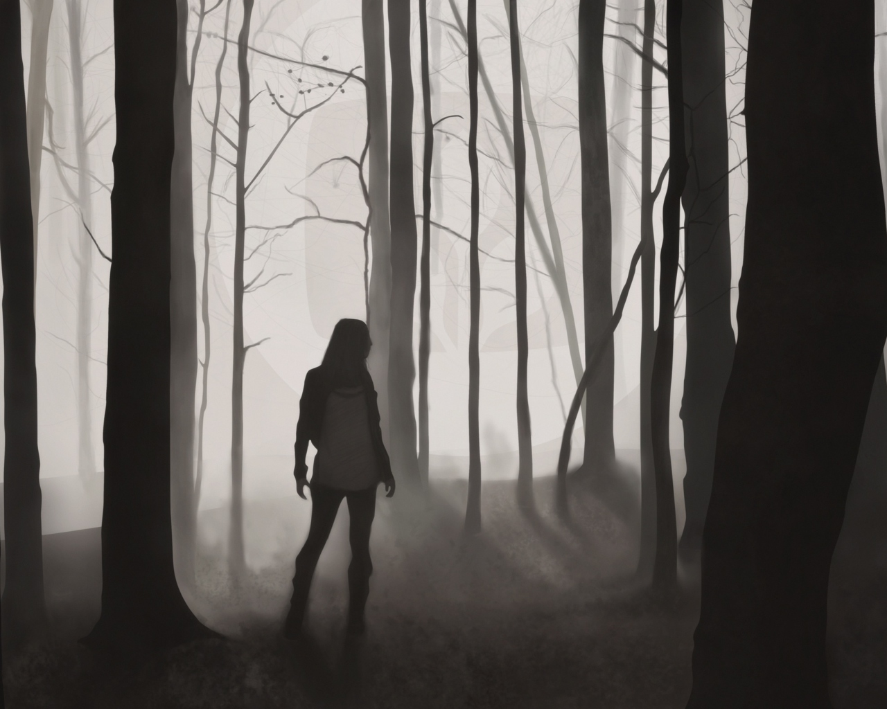 Girl In Forest Drawing wallpaper 1280x1024