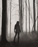 Das Girl In Forest Drawing Wallpaper 128x160