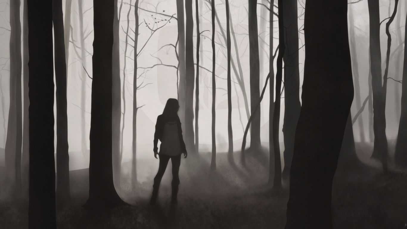 Sfondi Girl In Forest Drawing 1366x768