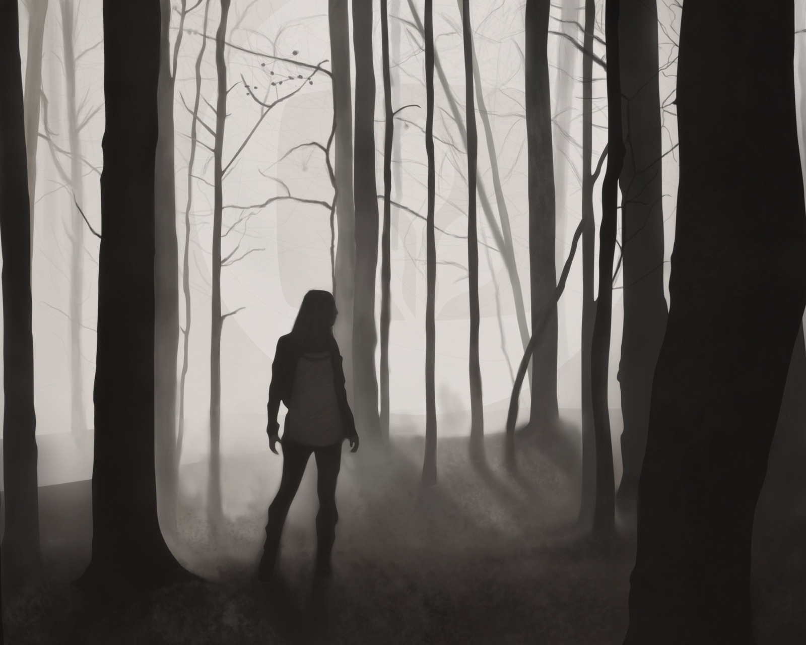 Girl In Forest Drawing wallpaper 1600x1280