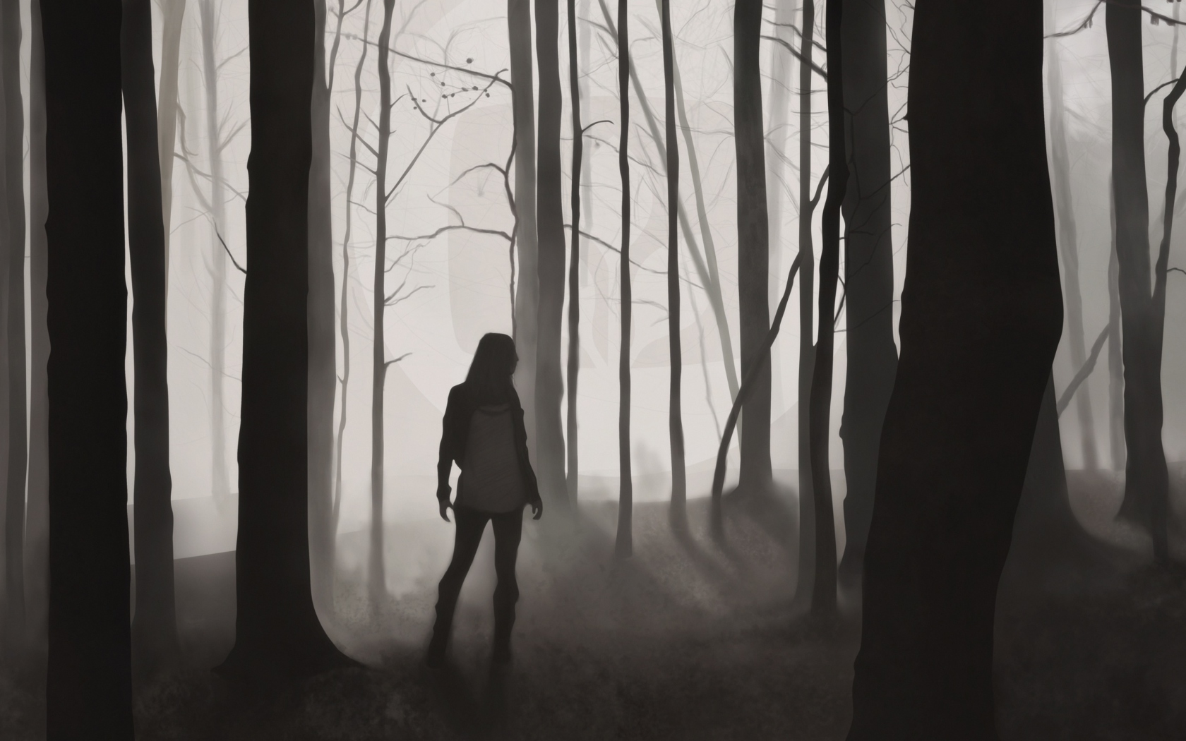 Girl In Forest Drawing wallpaper 1680x1050
