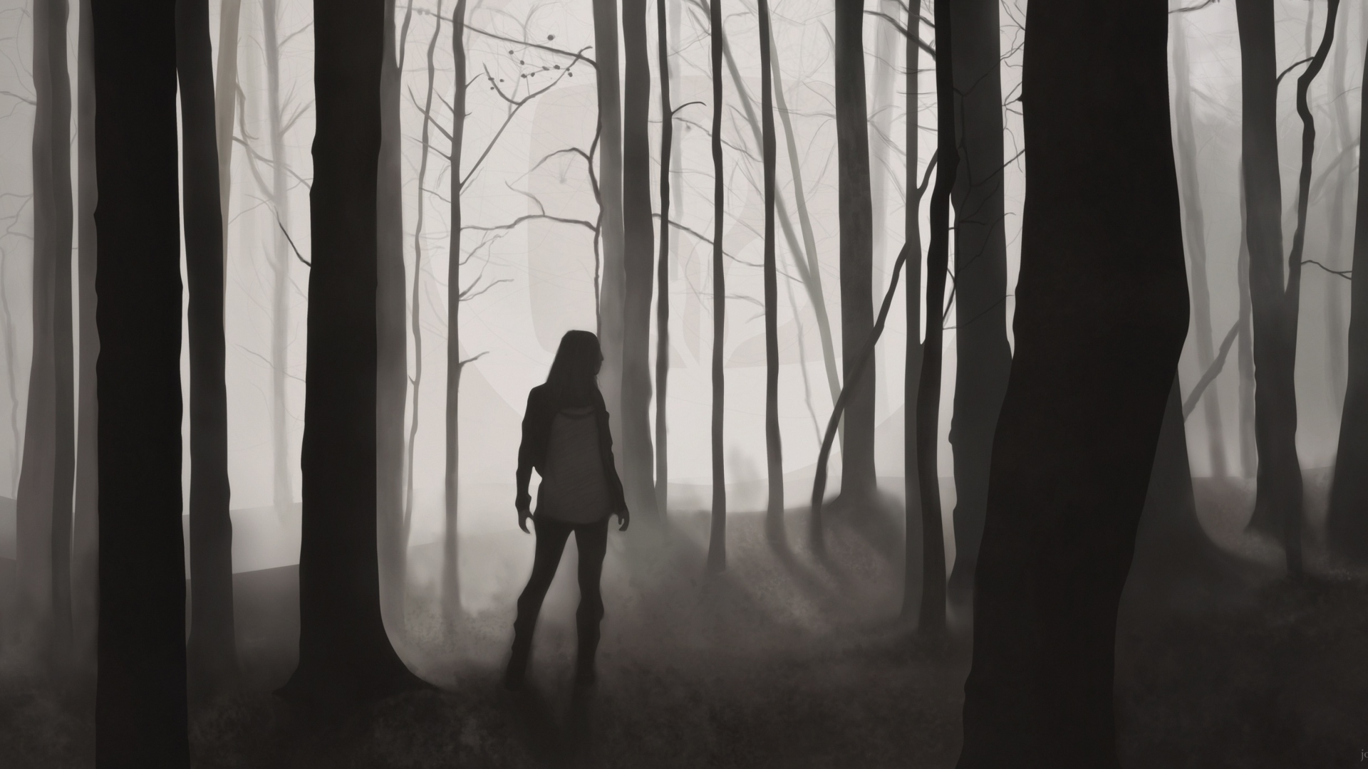 Girl In Forest Drawing wallpaper 1920x1080