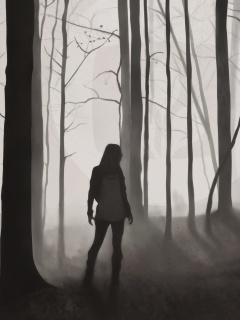 Das Girl In Forest Drawing Wallpaper 240x320