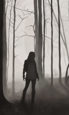 Girl In Forest Drawing wallpaper 240x400