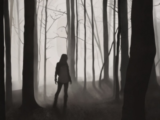 Girl In Forest Drawing wallpaper 320x240