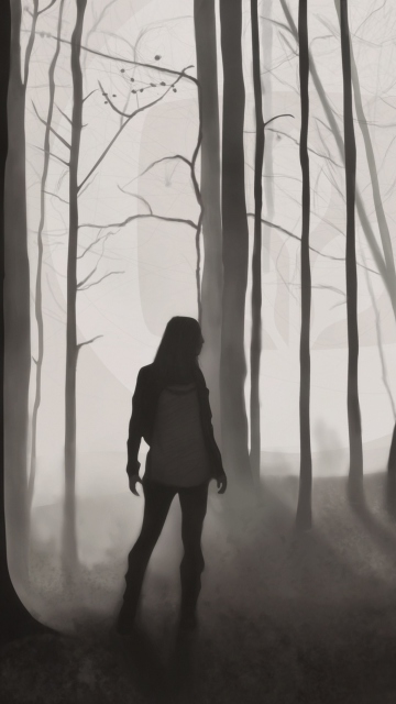 Girl In Forest Drawing wallpaper 360x640