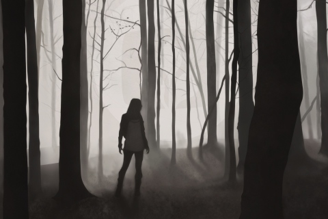 Girl In Forest Drawing wallpaper 480x320