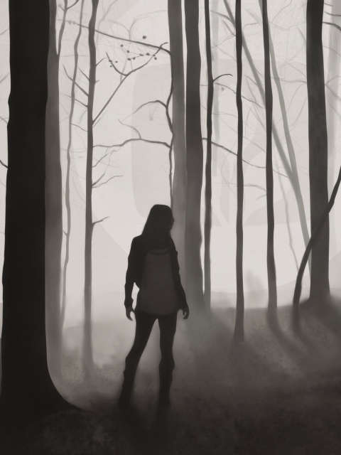 Girl In Forest Drawing wallpaper 480x640