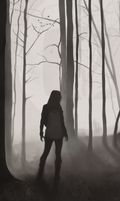 Girl In Forest Drawing wallpaper 480x800