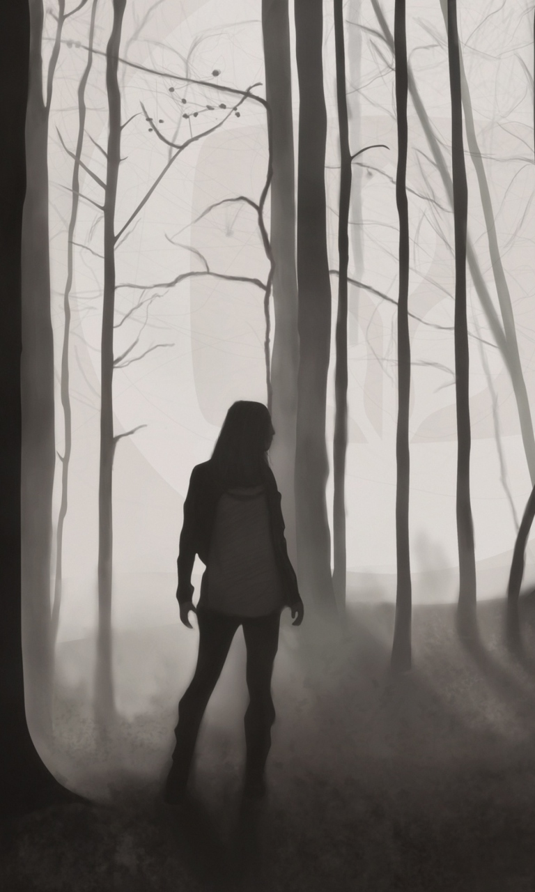 Girl In Forest Drawing wallpaper 768x1280