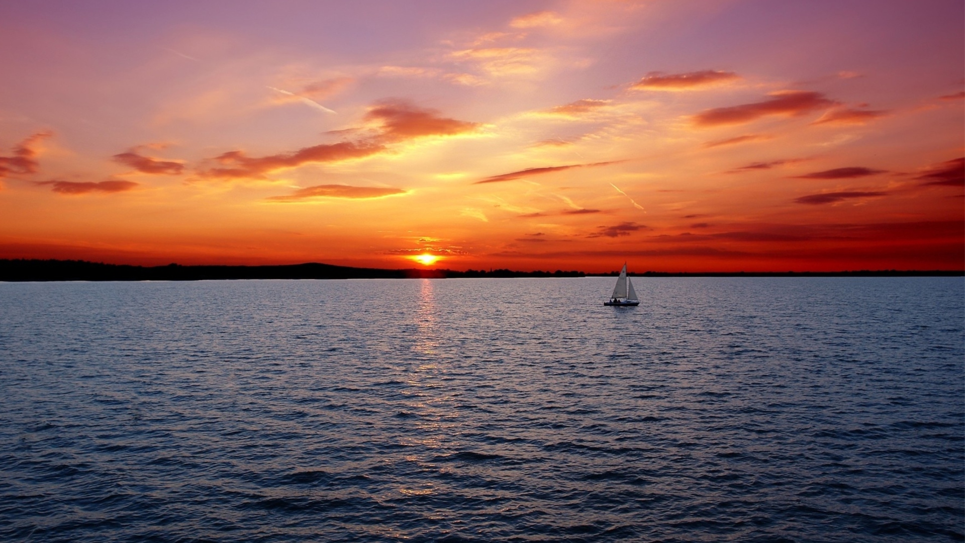 Ship In Sea At Sunset wallpaper 1920x1080
