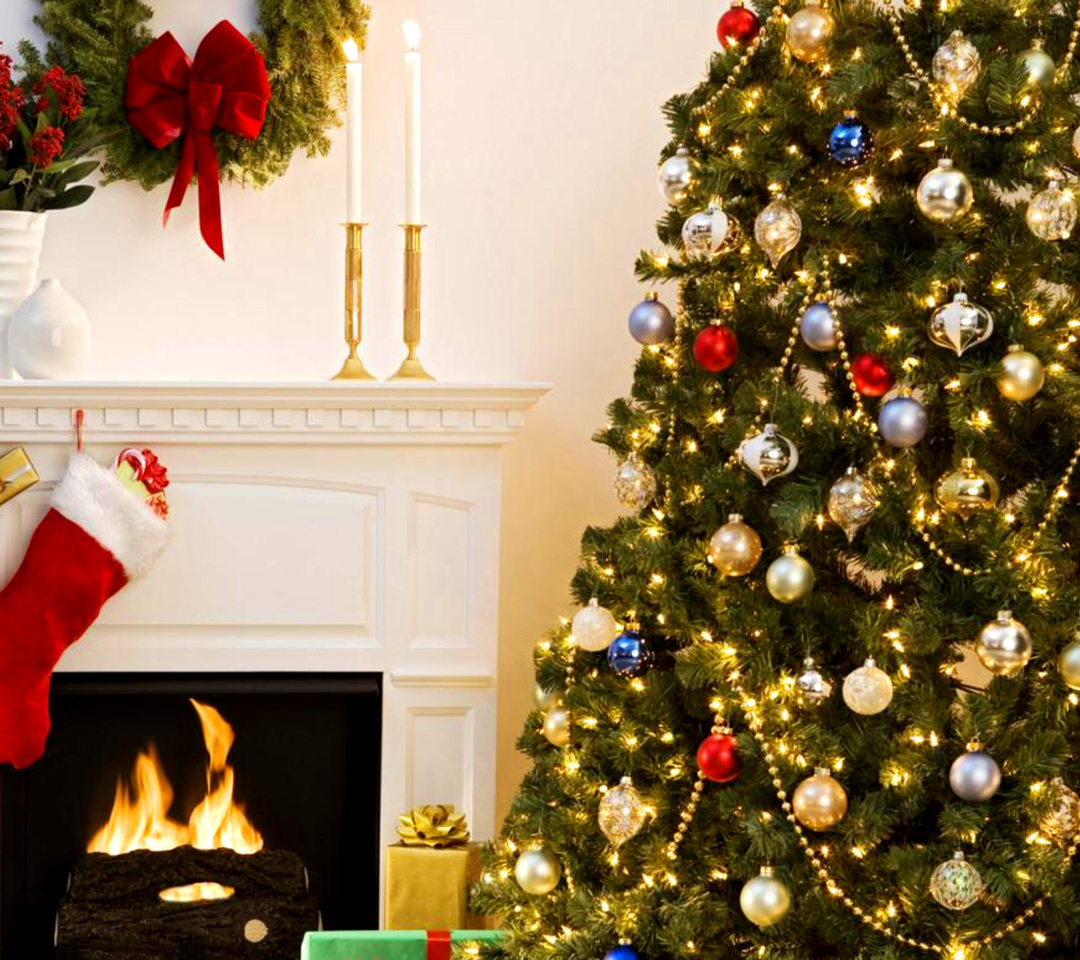 Das Holiday Fireplace Wallpaper 1080x960