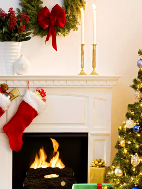 Holiday Fireplace wallpaper 480x640