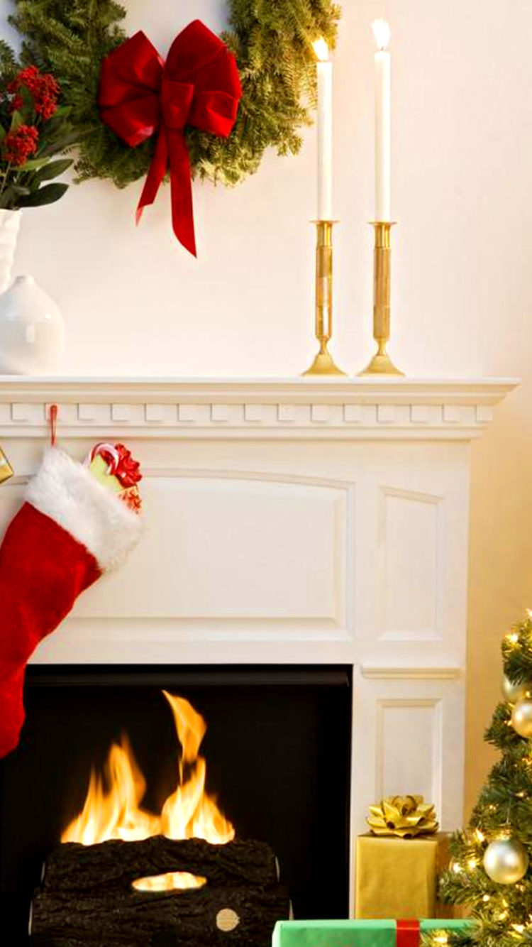 Holiday Fireplace wallpaper 750x1334