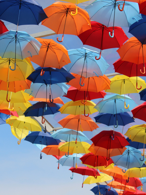Umbrellas In Sky screenshot #1 480x640