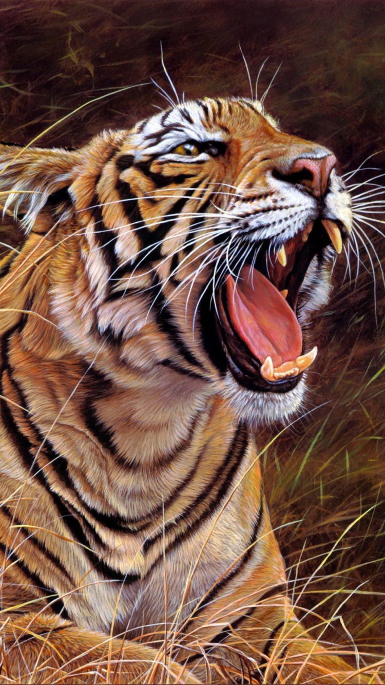 Обои Tiger In The Grass 750x1334