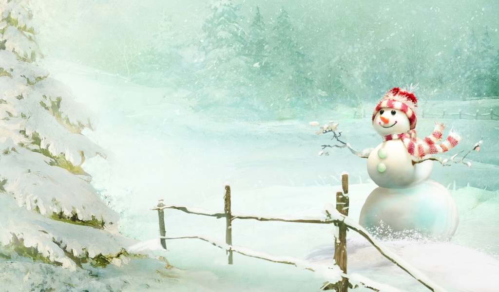 Das Happy Snowman Wallpaper 1024x600