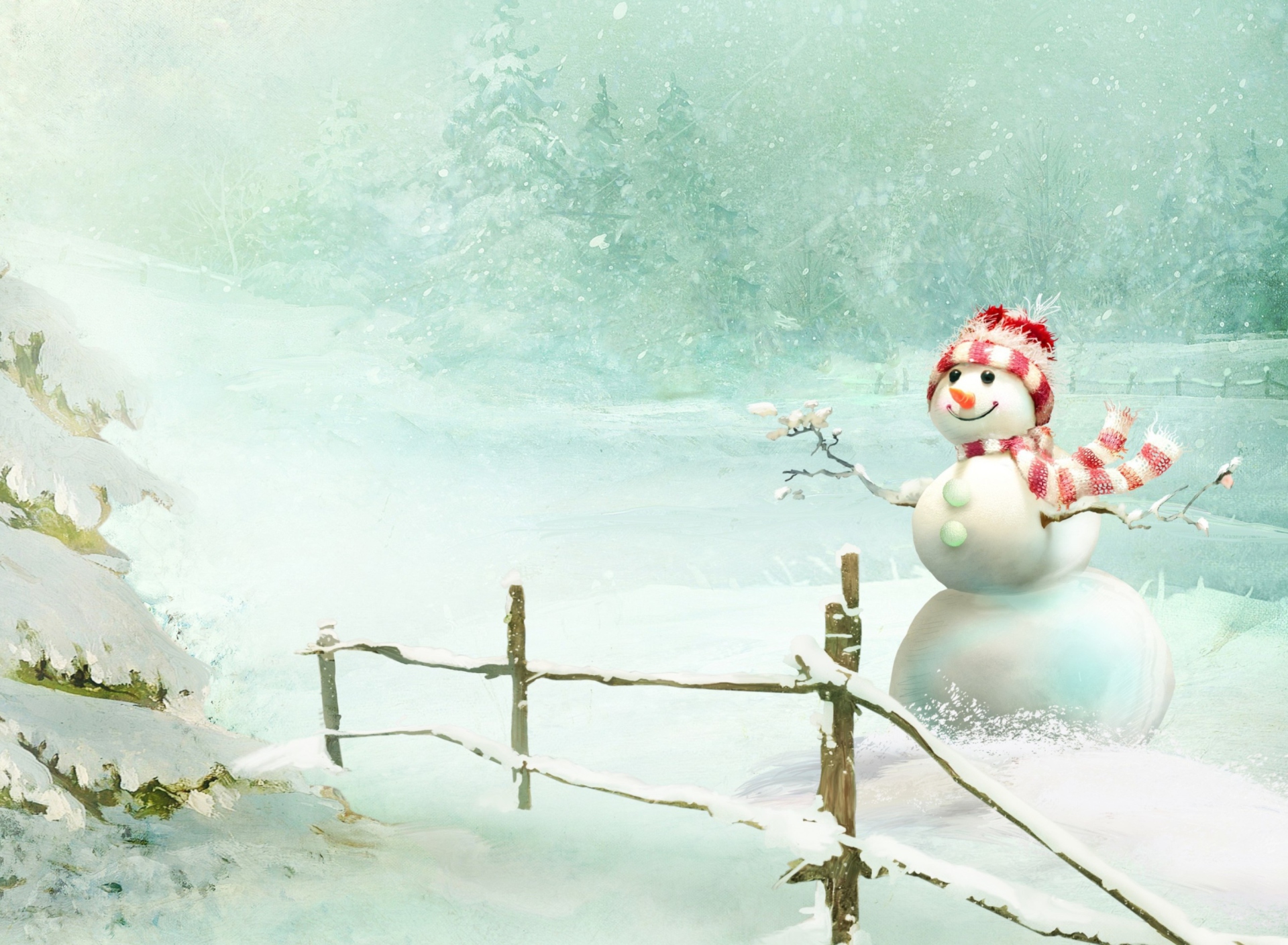 Das Happy Snowman Wallpaper 1920x1408