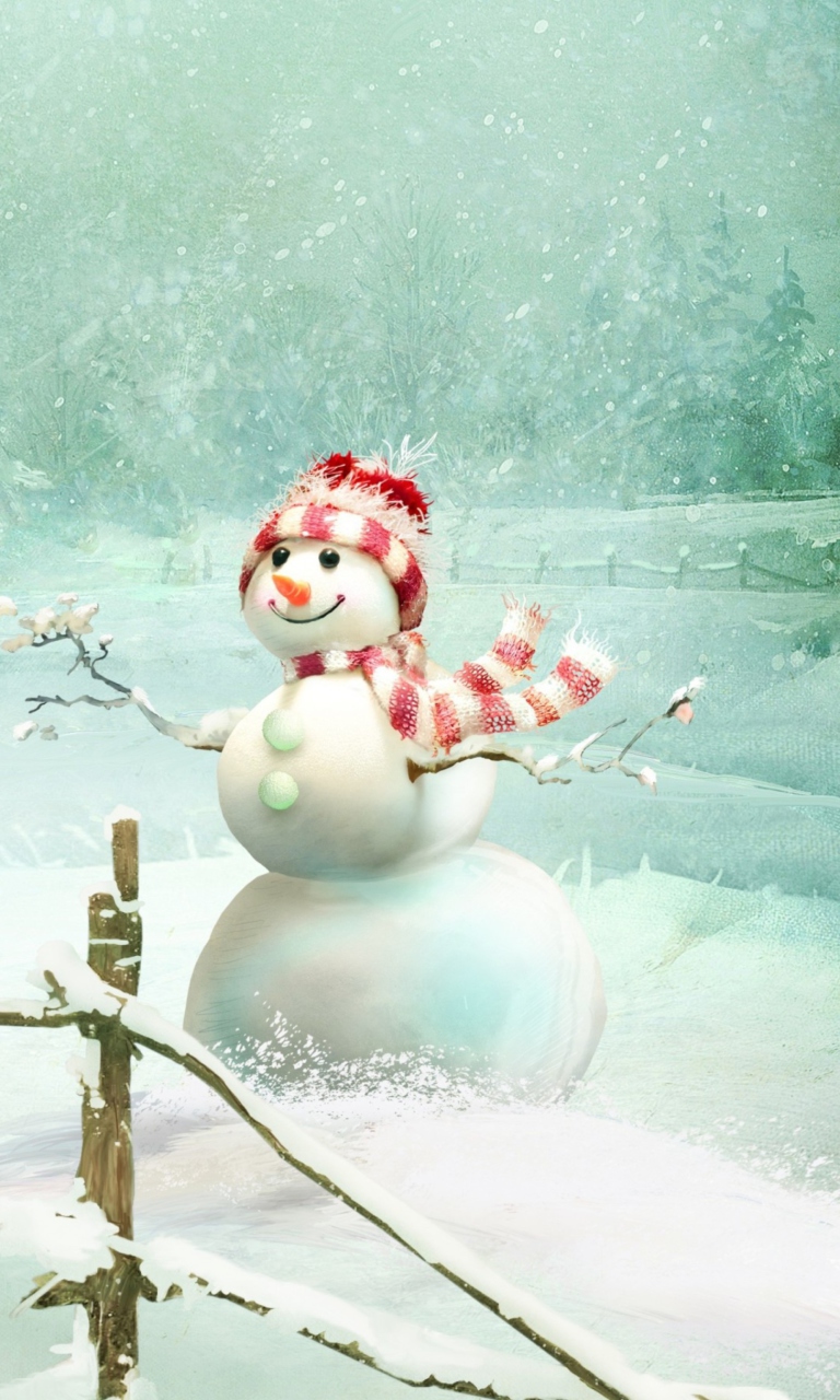 Обои Happy Snowman 768x1280