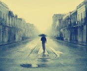 Man Under Umbrella On Rainy Street screenshot #1 176x144