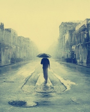 Das Man Under Umbrella On Rainy Street Wallpaper 176x220