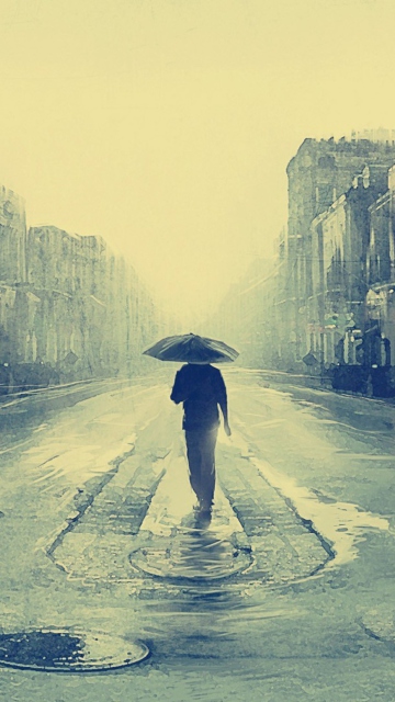 Das Man Under Umbrella On Rainy Street Wallpaper 360x640