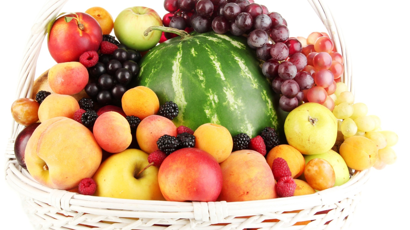 Berries And Fruits In Basket screenshot #1 1366x768