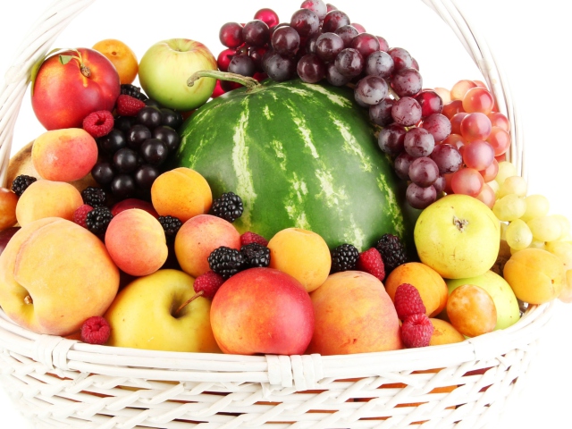 Berries And Fruits In Basket wallpaper 640x480