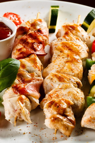 Screenshot №1 pro téma Chicken Skewers as Kebab with Sauce 320x480