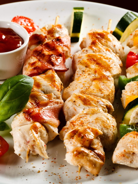 Screenshot №1 pro téma Chicken Skewers as Kebab with Sauce 480x640