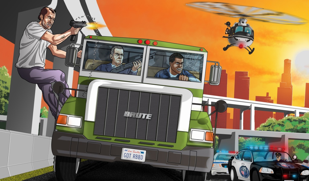 Grand Theft Auto 5 Los Santos Fight wallpaper 1024x600