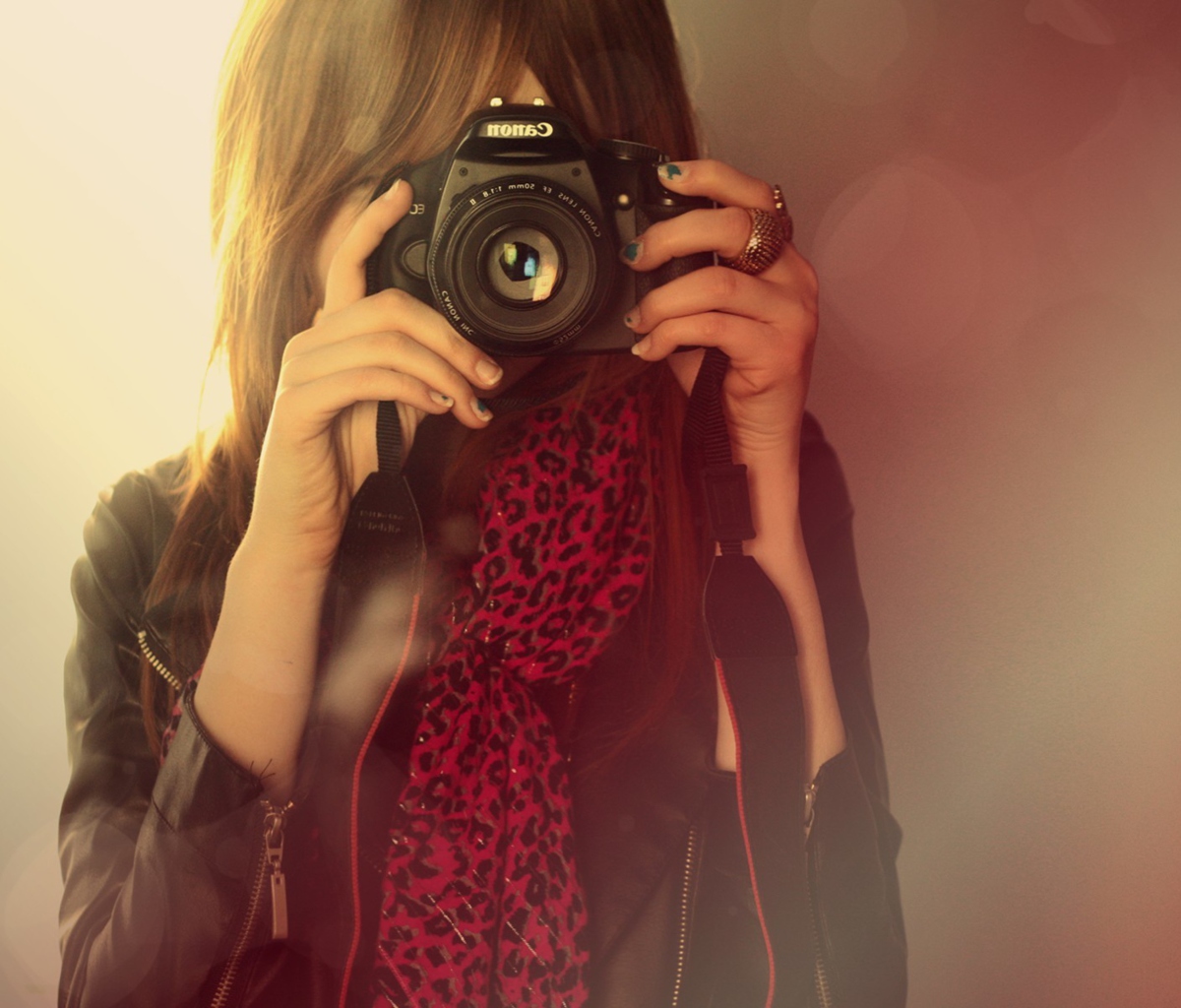 Girl With Canon Camera wallpaper 1200x1024