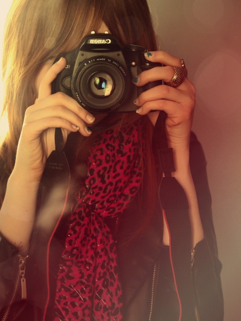 Girl With Canon Camera wallpaper 480x640